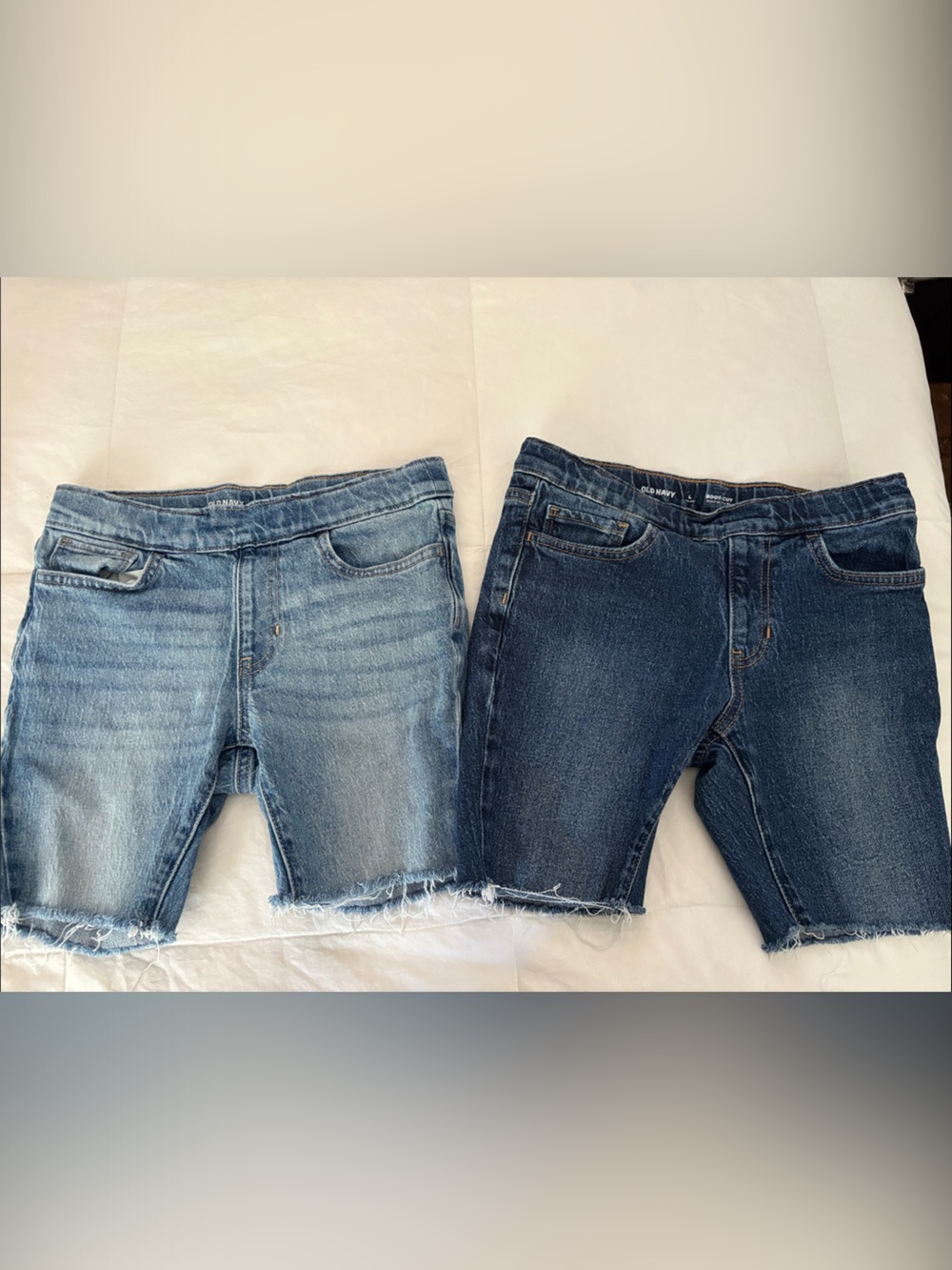 kids Frayed Hem Denim Shorts - Light & Dark Blue 2 pc set